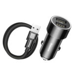 Adaptor Baseus Car Charger Small Screw Series 2USB 3.4A + Lightning Cable (TZXLD-A01) Black